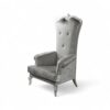 Elegant silver velvet armchair with high back and plush cushions