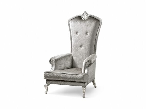 Throne Armchair in shimmering silver velvet with tufted back