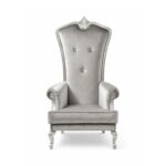 Elegant silver velvet armchair with high back and plush cushions