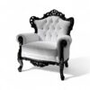 Baroque Leather Armchair with black carved frame and white leather