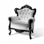 Baroque Leather Armchair with black carved frame and white leather