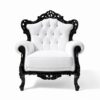 Baroque Leather Armchair with black carved frame and white leather