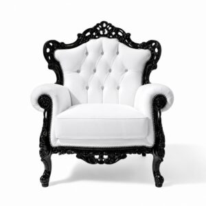 Baroque Leather Armchair with black carved frame and white leather