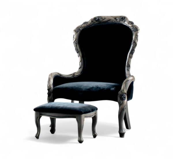 Classic Venetian Carved Chair in black velvet upholstery