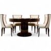 Luxury dining chair with plush fabric and curved wooden frame
