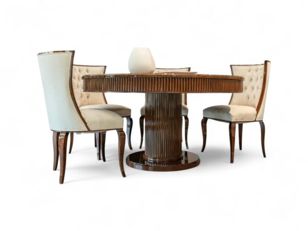 Sophisticated dining chair featuring a tall back and refined design