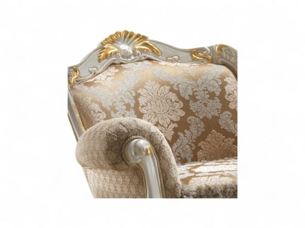Luxurious armchair with dune damask fabric and ornate design