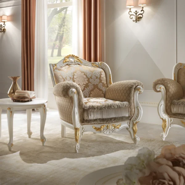 Rococo Ivory and Gold Leaf Armchair