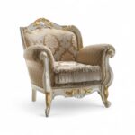 Baroque Dune Armchair with pearl and gold carved wood frame