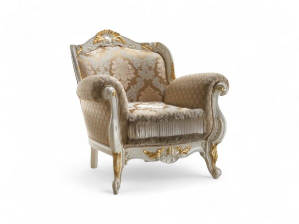 Baroque Dune Armchair with pearl and gold carved wood frame
