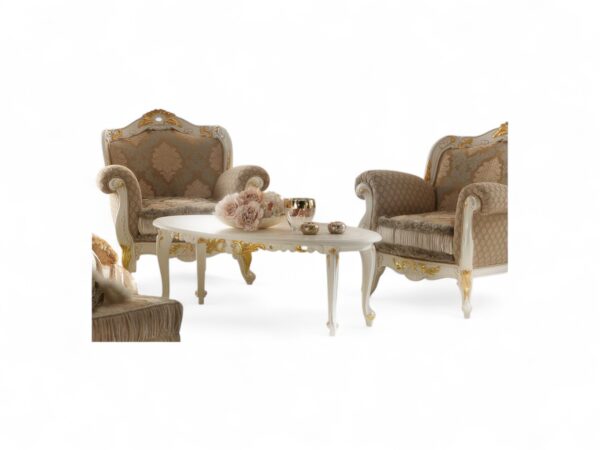 Classic baroque-style chair with fringe cushion and sculpted arms