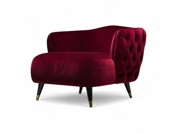 Crimson Dusk Armchair in deep red velvet with tufted back