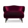 Modern red velvet accent chair with plush, sculpted design