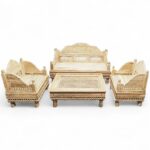 Rajwada hand-carved wooden sofa set with detailed floral patterns