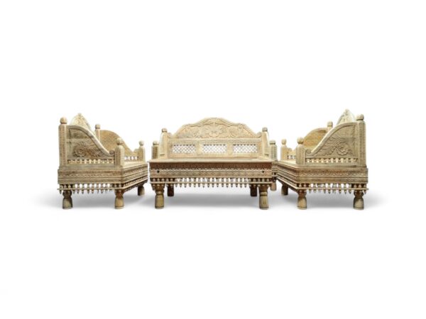 Rajwada sofa set crafted from solid wood with artistic detailing