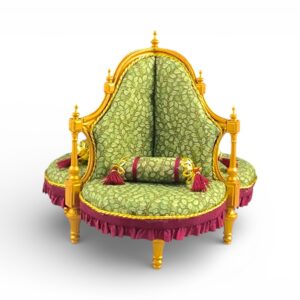 Victorian Conversation Chair with gold frame and green patterned upholstery