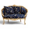 French-style Louis XV Carved Settee with gold damask fabric
