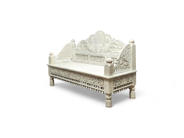 Exquisite carved daybed with vintage white finish and royal detailing