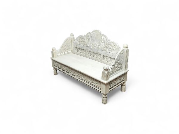 Royal Maharaja Daybed with intricate hand-carved wooden details and white finish