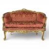 French-style Louis XV Carved Settee with gold damask fabric