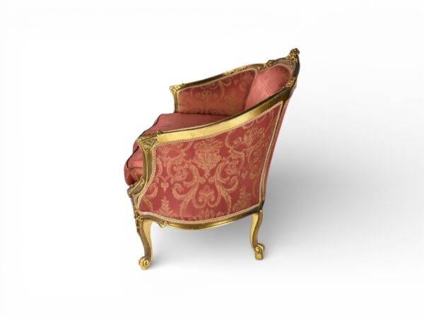 Hand-carved Louis XV Settee upholstered in luxury brocade fabric