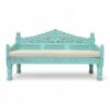 Boho Carved Settee with intricate floral woodwork and soft mint green finish