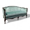 Louis XV-style sofa in aqua velvet with dark wood frame