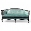 Aqua Elegance French Sofa with carved wooden frame and velvet upholstery