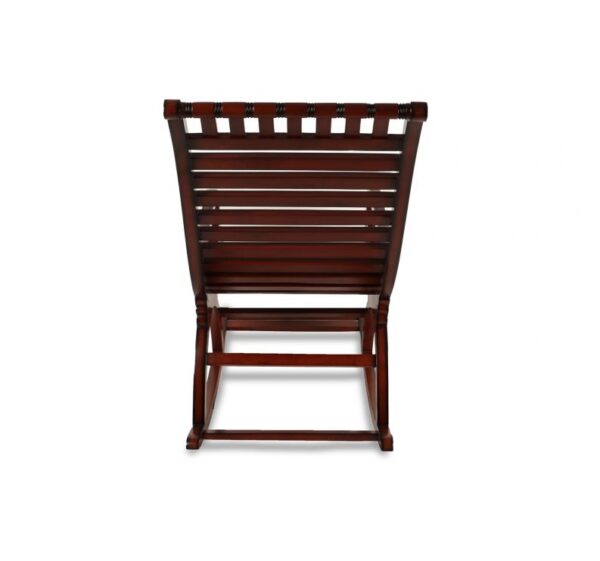 Traditional wooden rocking chair featuring spindle detailing and rocker base