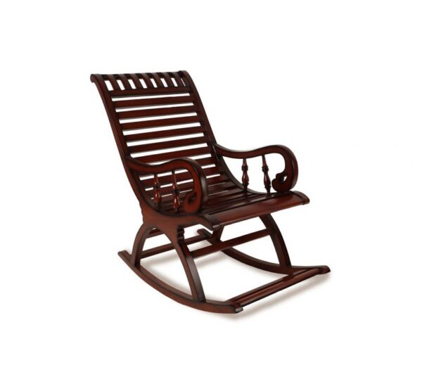 Handcrafted hardwood rocking chair with slatted seat and smooth finish