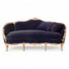 French Rococo sofa with floral carvings and deep blue upholstery