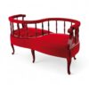 Victorian Conversation Settee with red upholstery and carved wooden frame