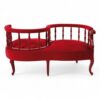 Elegant Victorian Conversation Settee in rich red fabric