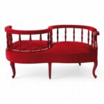 Elegant Victorian Conversation Settee in rich red fabric