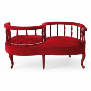 Elegant Victorian Conversation Settee in rich red fabric