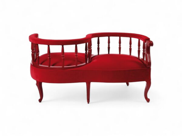 Elegant Victorian Conversation Settee in rich red fabric