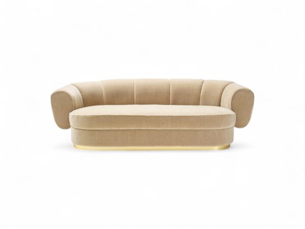 Luxe Channelled Sofa with plush fabric and golden accent base