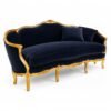 Baroque Louis XV Sofa in navy velvet with gold leaf wood frame