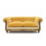 Vintage Chesterfield Sofa with tufted backrest and golden velvet upholstery