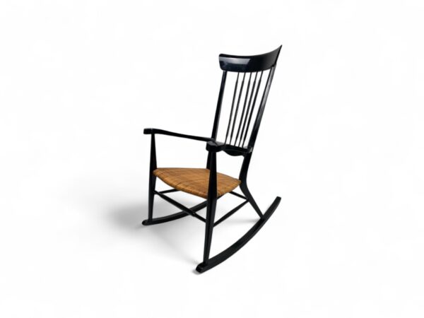 Wooden rocker with natural cane seating for airy comfort