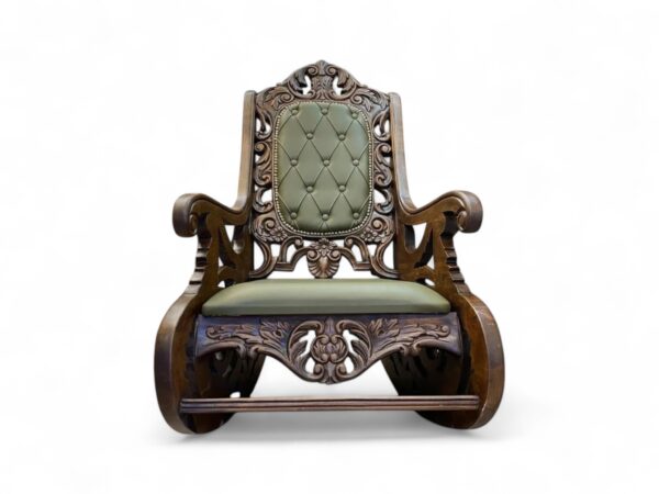 Elegant baroque-style rocking chair with olive green cushion