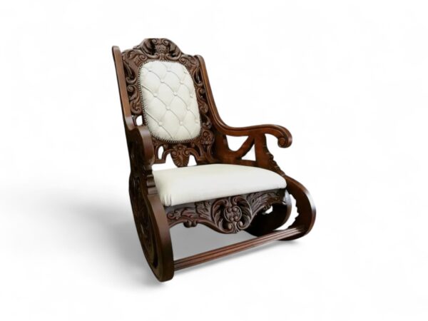 Baroque Reverie Rocking Chair with tufted backrest and carved frame