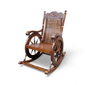 Colonial Wheel Rocking Chair with carved wooden backrest