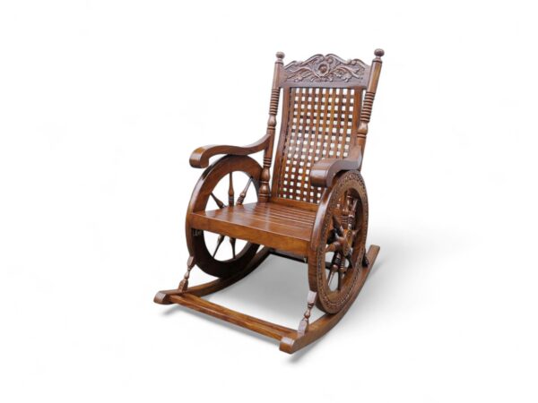 Colonial Wheel Rocking Chair with carved wooden backrest
