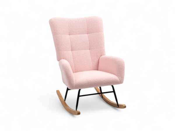 Blush pink Cloud Comfort Rocker with soft textured upholstery