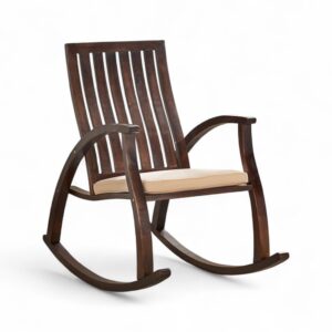 Classic Slat-Back Rocker with cushioned beige seat