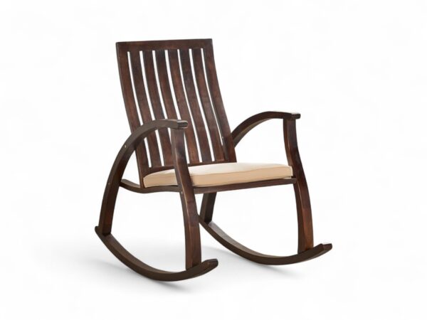 Classic Slat-Back Rocker with cushioned beige seat