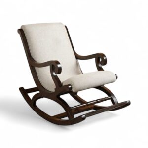 Serene Scroll Rocker with upholstered seat and curved scroll arms