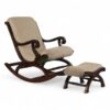 Traditional wooden rocking chair with padded backrest and seat