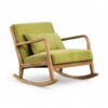 Modern wooden rocking chair with bright upholstered seat